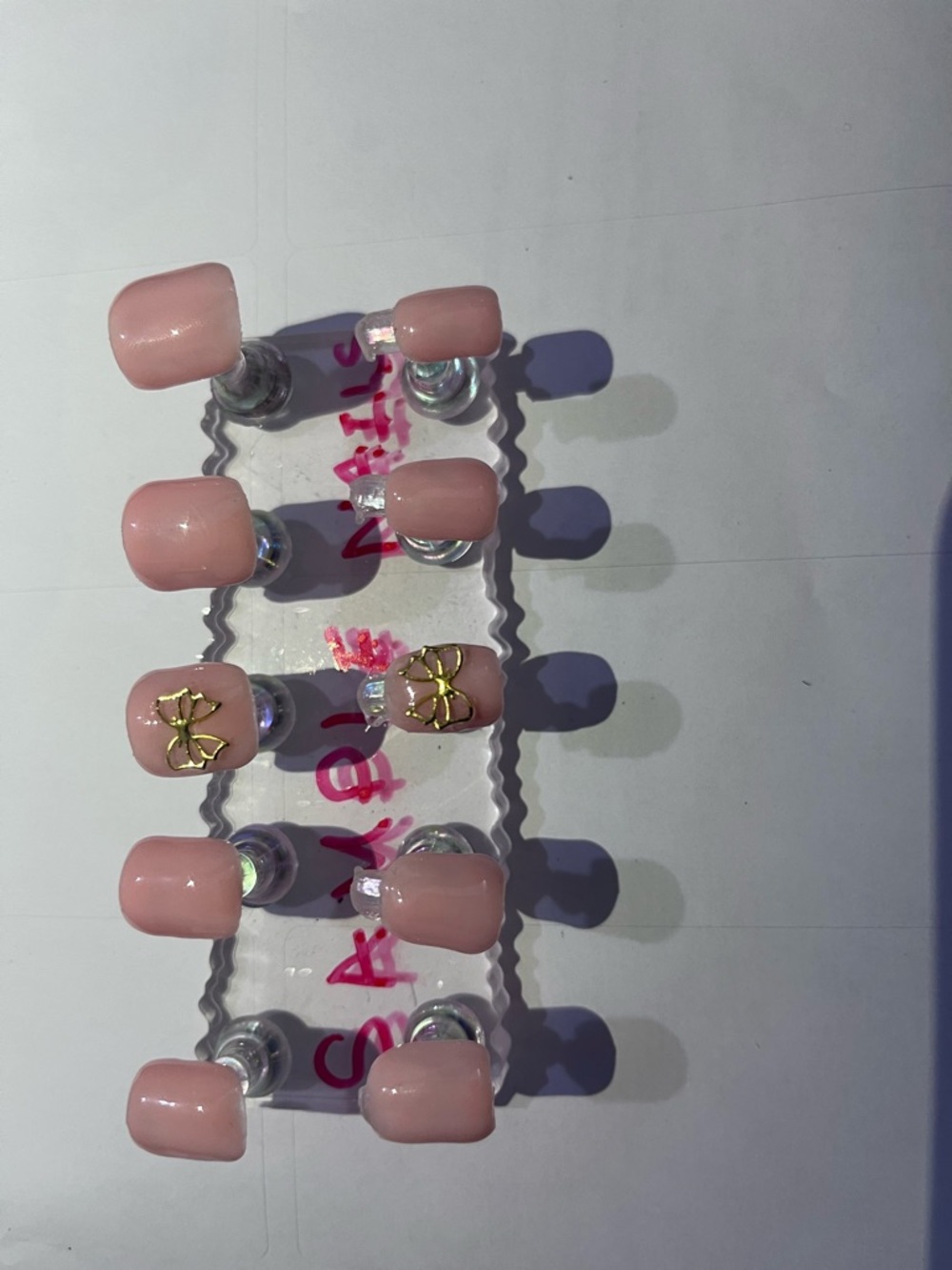 Pretty Pink Press-On Nails with Gold Bow Accent